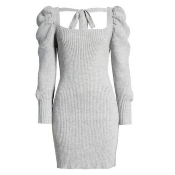 WAYF Leland Long Sleeve Tie Back Sheath Sweater Dress In Heather Grey Medium $98 - Picture 9 of 9